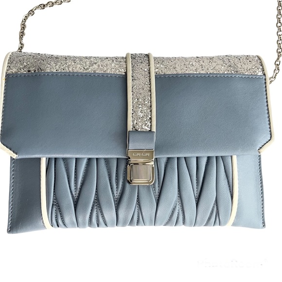 Miu Miu Light Blue & Silver Leather Crossbody Bag Matelasse Clutch Madras Chain - Picture 2 of 8